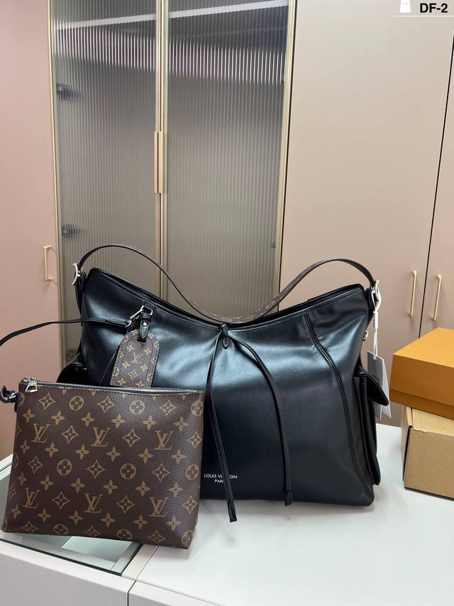 Chip version Lv Carryall Dark Black Warrior Shopping Bag Tote Bag Handbag Large