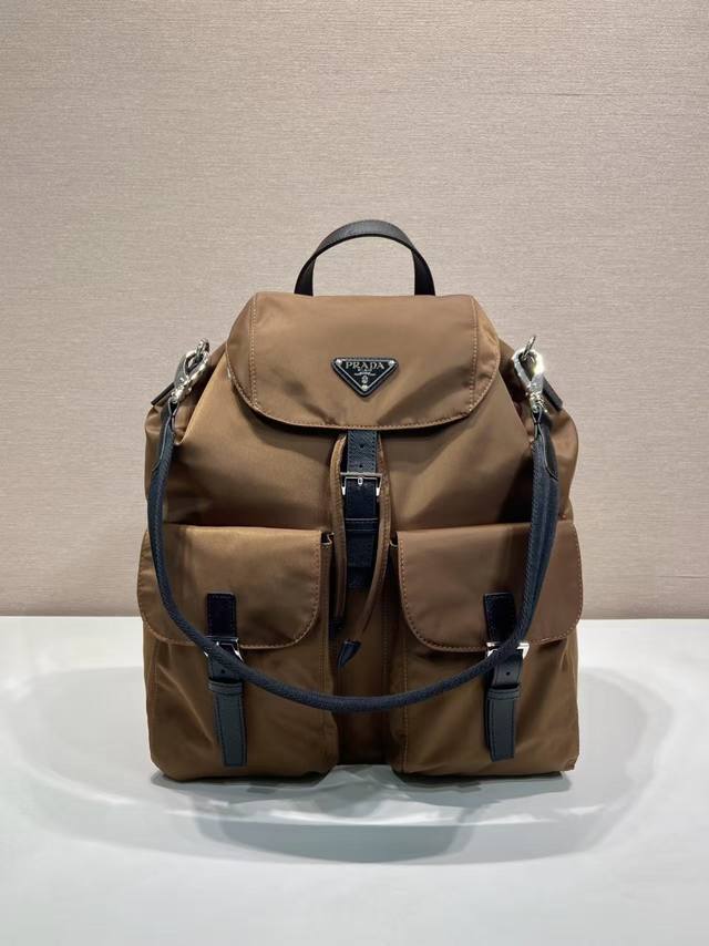 New Re-Nylon Backpack 2Vz110A, Gold/Brown Color. This Re-Nylon backpack features