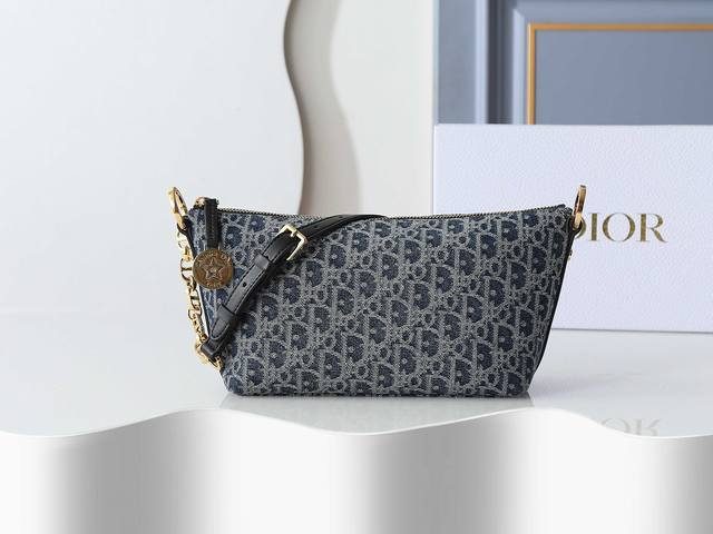 Style No. 3202 Grey Printed Diorstar Hobo Chain Handbag, zip closure, internal