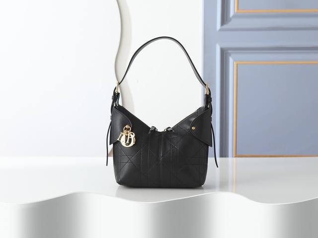 Style No. 2845 Small Black Dior Voyage Handbag is crafted from black pleated cal