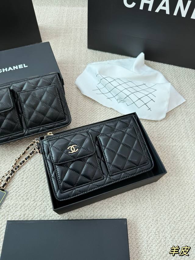 Box included Size: 20*12Cm Chanel 23B New Black and Gold Clutch Bag