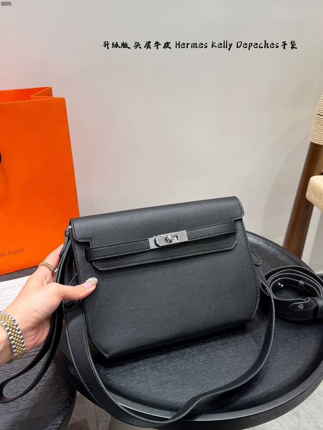 Gift Box Packaging Top Grain Cowhide Hermes Kelly Depeches Handbag/Crossbody Bag