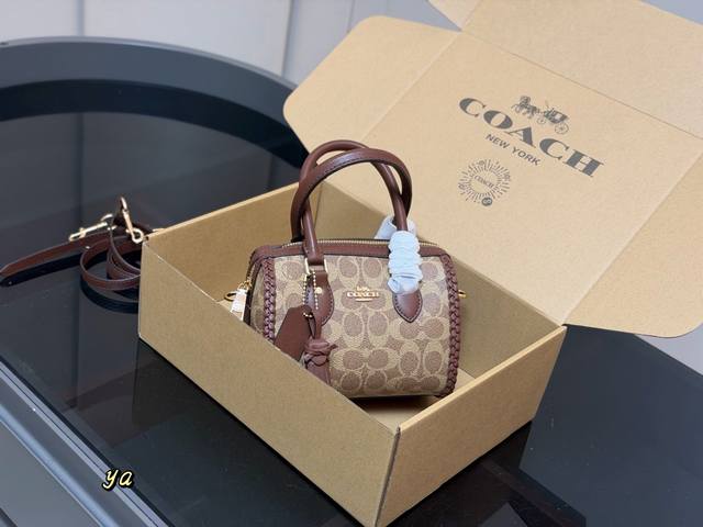 Comes with box Coach! October New Arrival! Coach Mini Boston Bag with woven tri